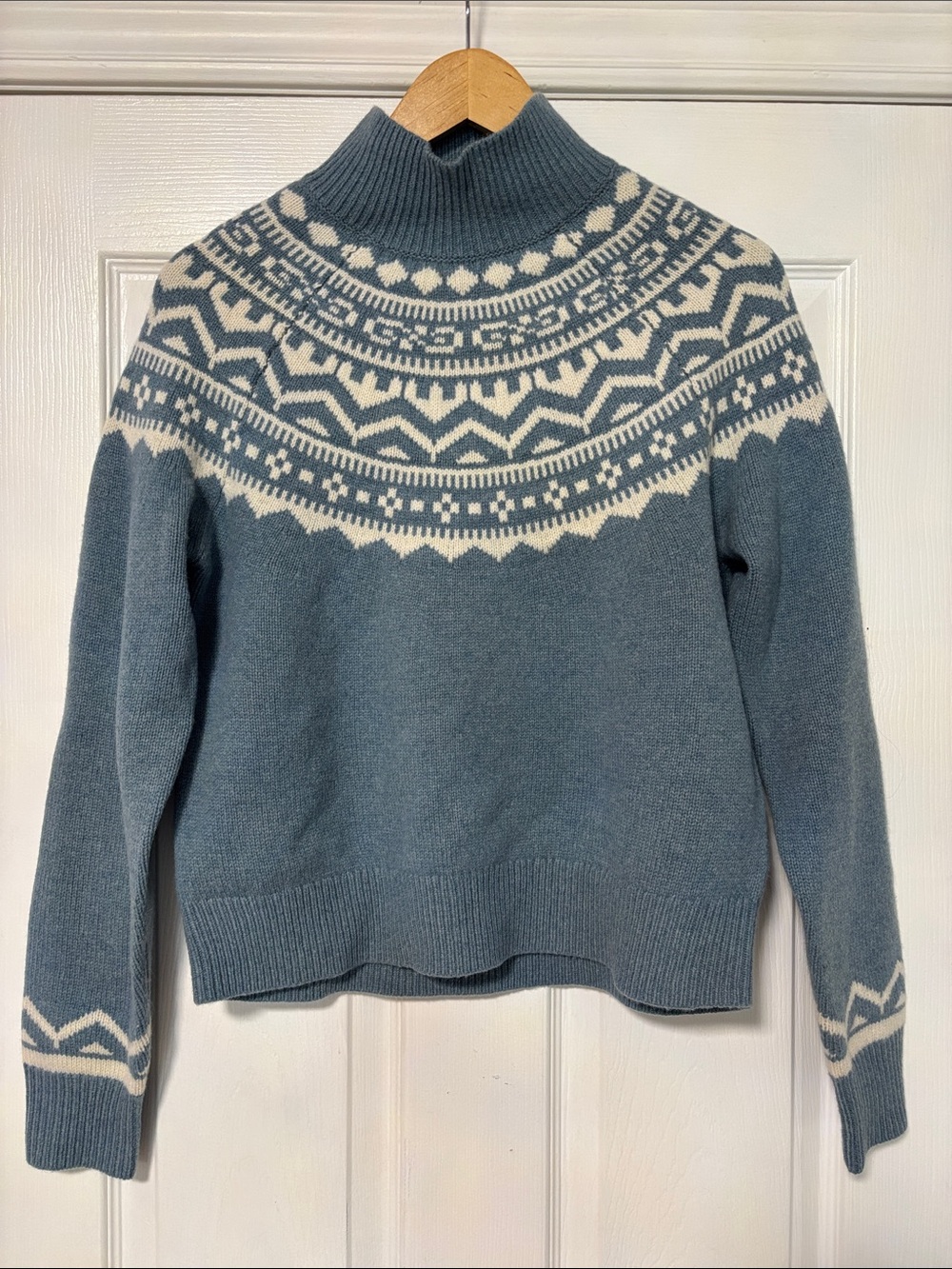 Boden Edie Blue Nordic Fair Isle Knit Mock Neck Sweater Women's Size Small